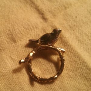 Silver Bird on Gold Twig Ring - Size 6.25